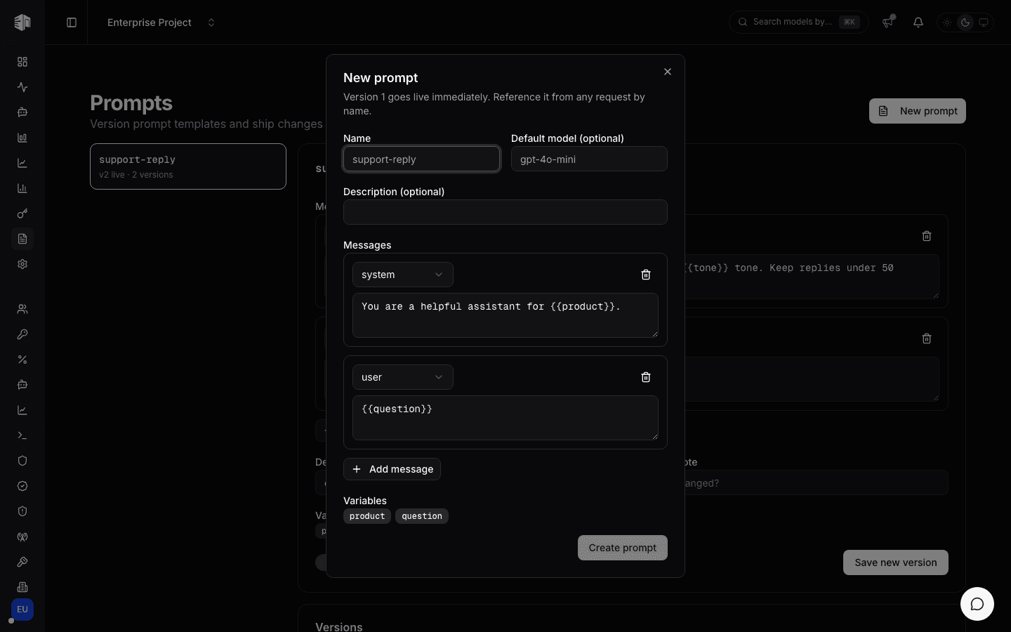 New prompt dialog
