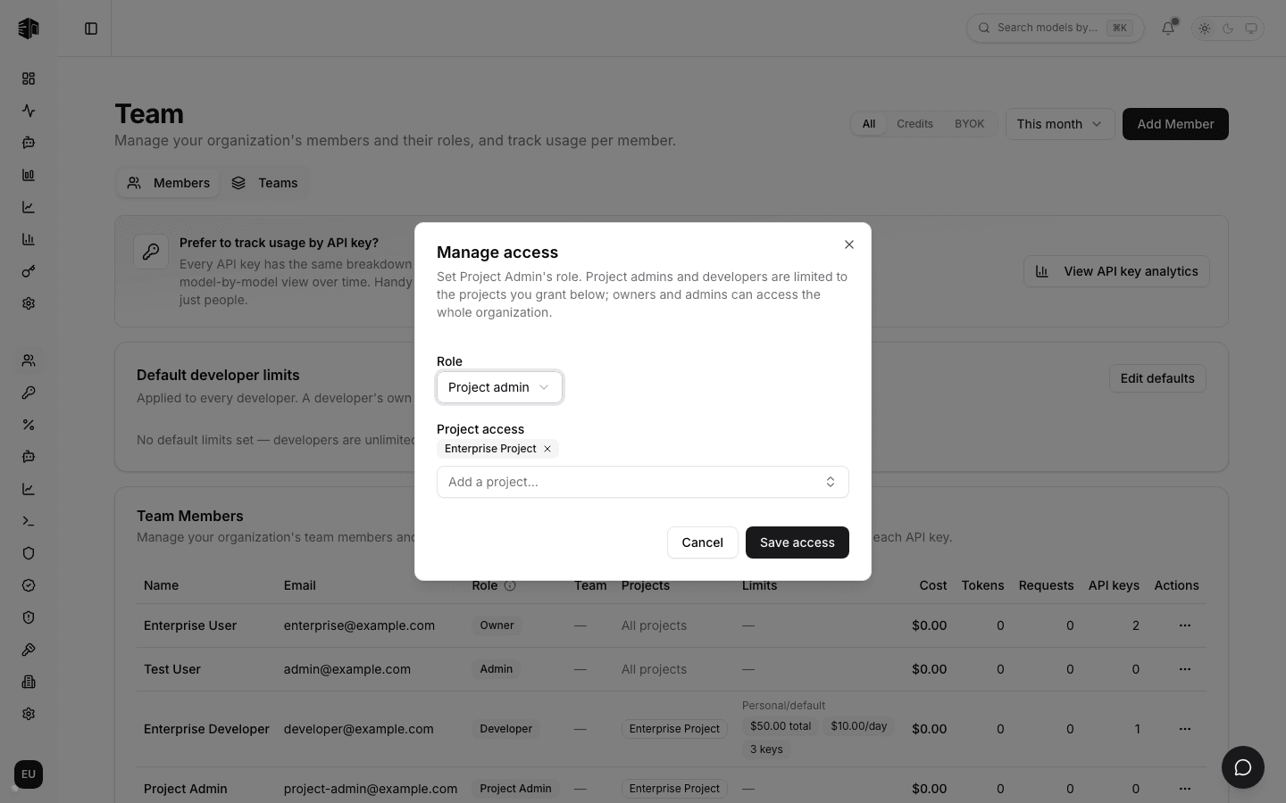 Assigning a project admin to selected projects